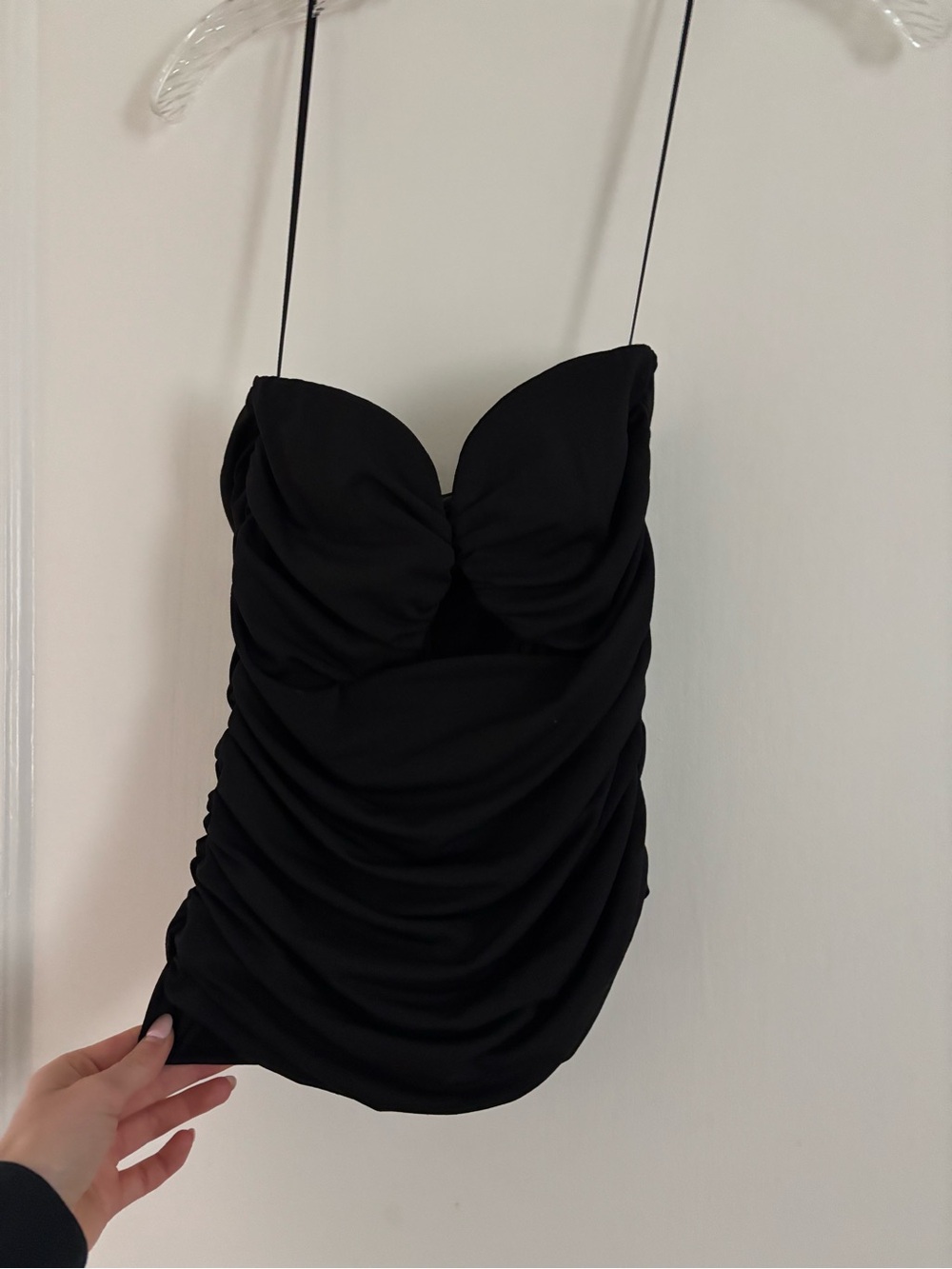 Pixie Market Black Ruched Sweetheart Strapless Top